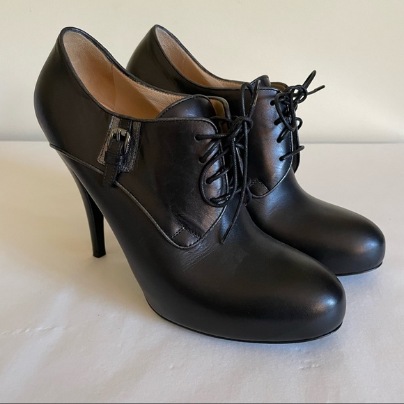 Authentic LONGCHAMP Black Leather Debies LM CUIR Heeled Booties 37 7 $585 - Picture 5 of 7